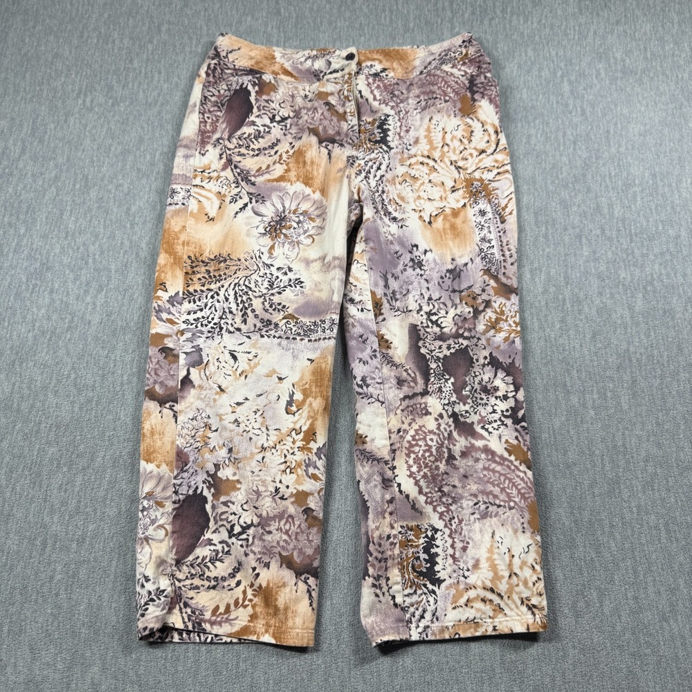 Bill Blass Jeans Women 10 Multi Crop Floral Print Tapered Straight Leg Stretch